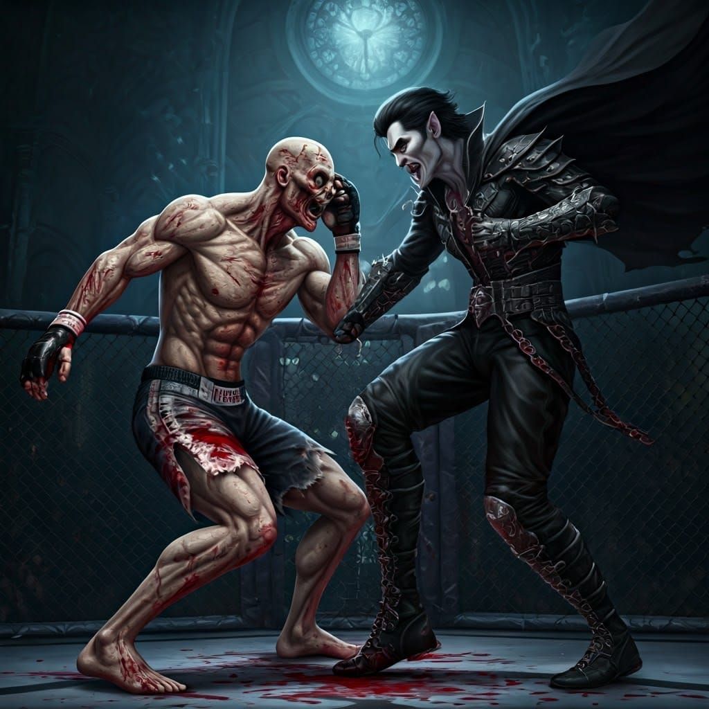 Zombie vs Vampire MMA Fight in Dark Octagon