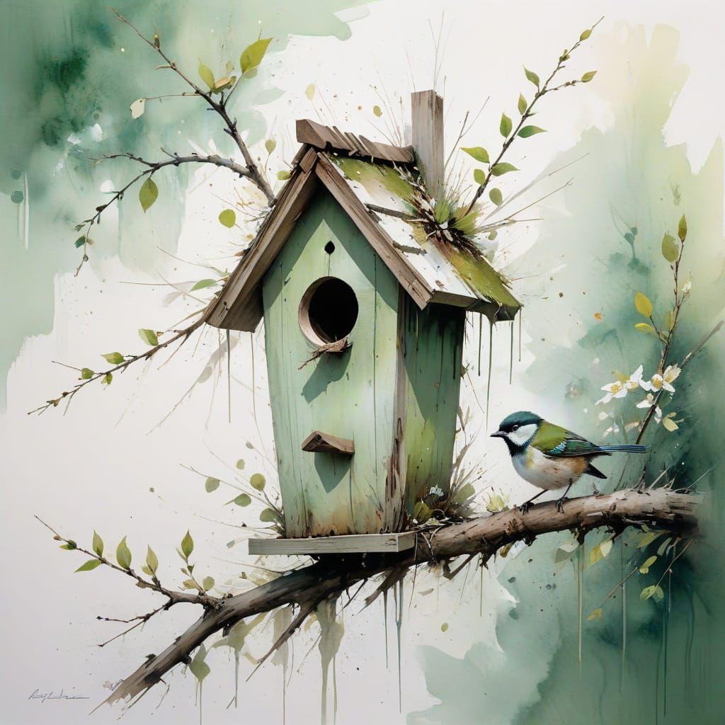 Rustic Birdhouse in Spring's Gentle Light