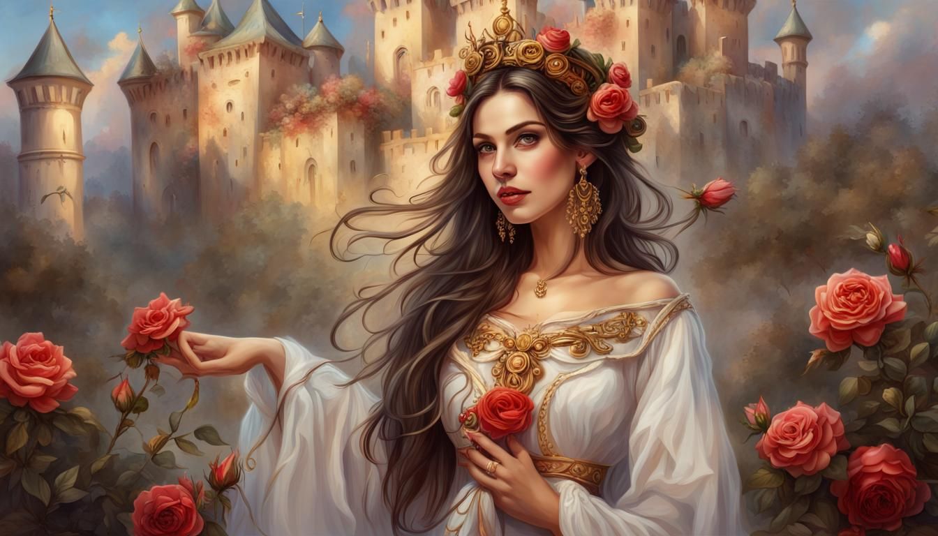 Bulgarian Queen with Dragon Husband: Oil Painting