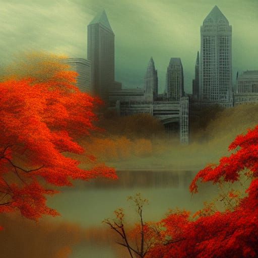 Ohio Autumn Leaves: Detailed Monochromatic Matte Painting