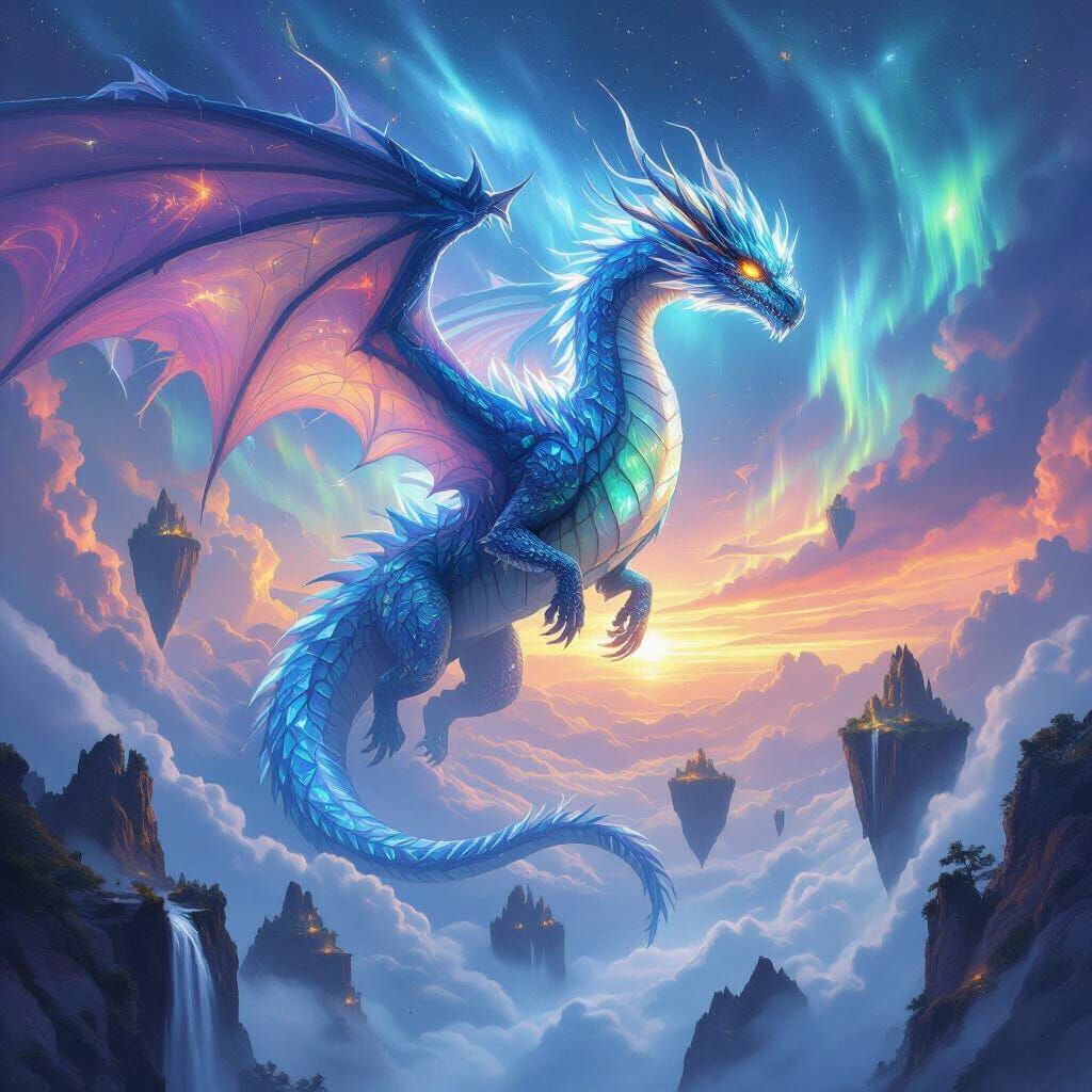 Crystal Dragon Soaring Through Aurora Skies