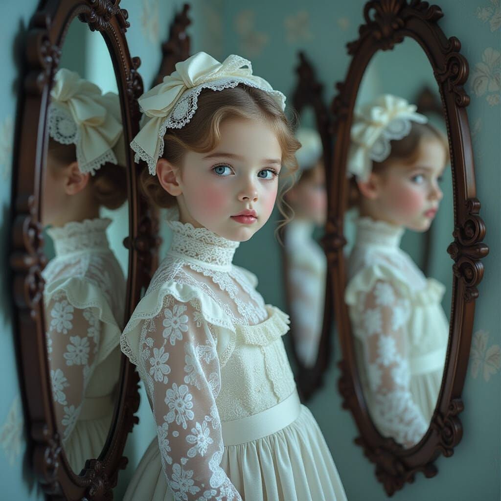Kaleidoscope Reflections of a Girl in Mirrors
