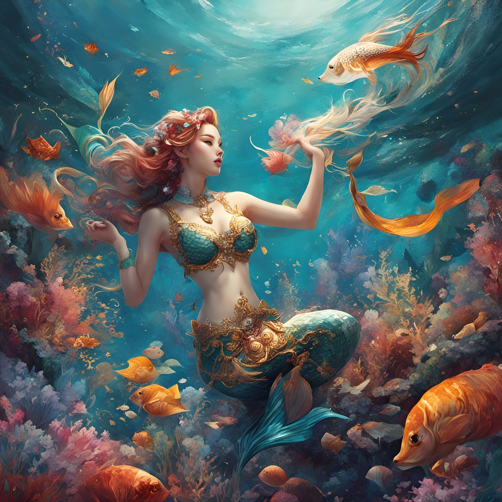 Mermaid Charming Sailors in Splash Art Style