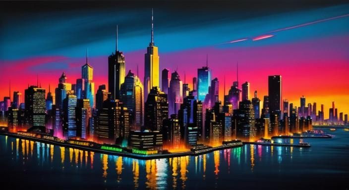 Sunset Cityscape in Comic Book Art Style