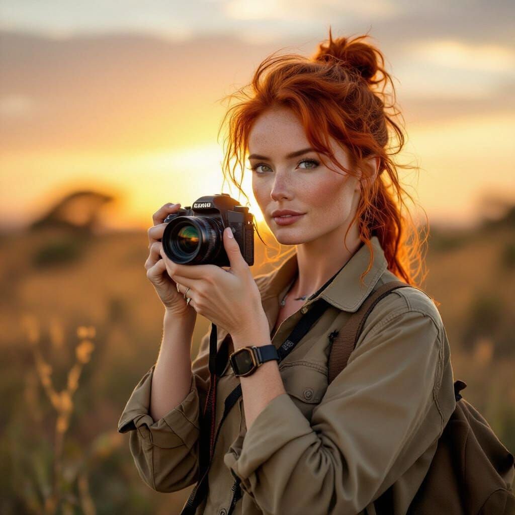 Photorealistic Woman Photographer in African Wilderness
