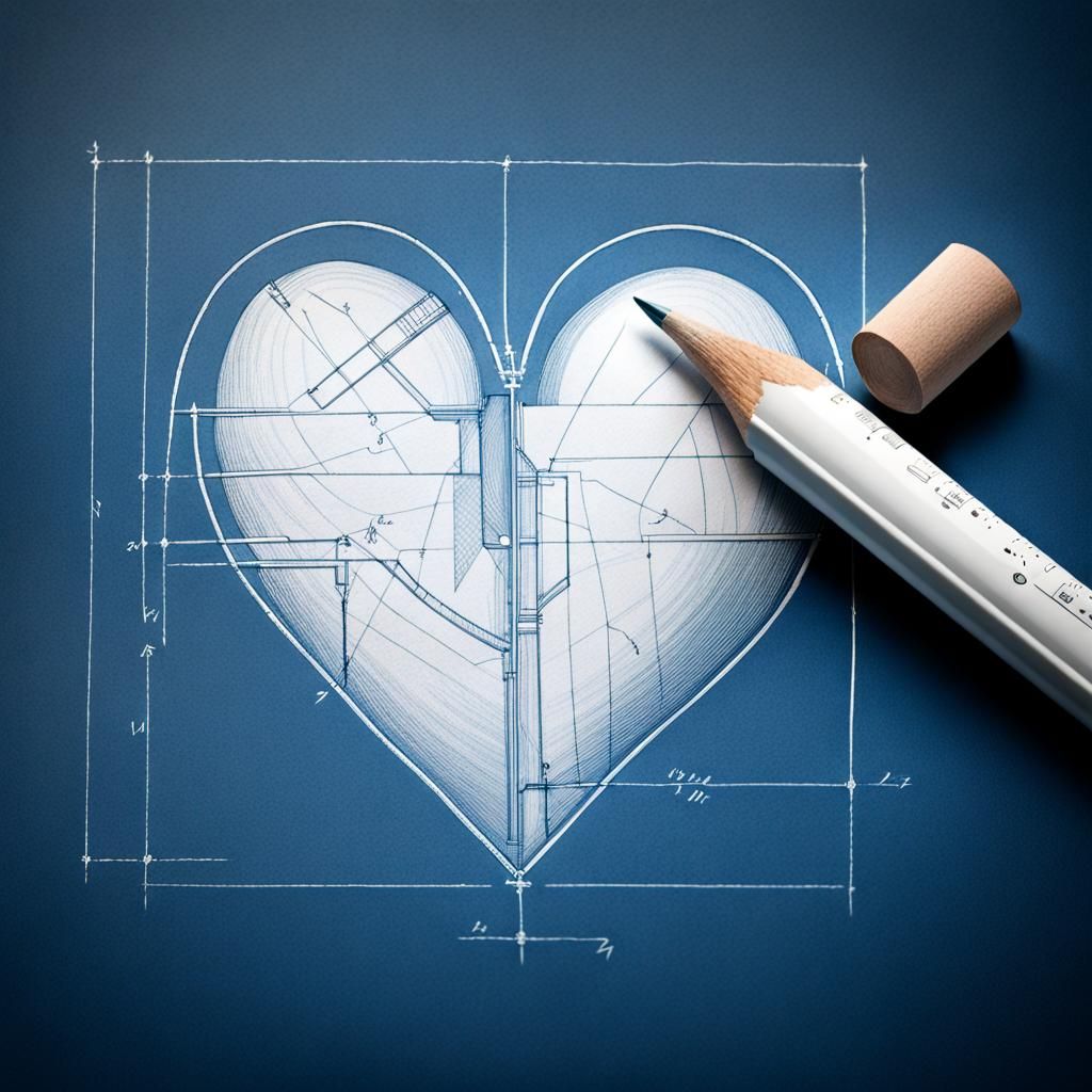Architectural Blueprints of a Heart in White Pencil