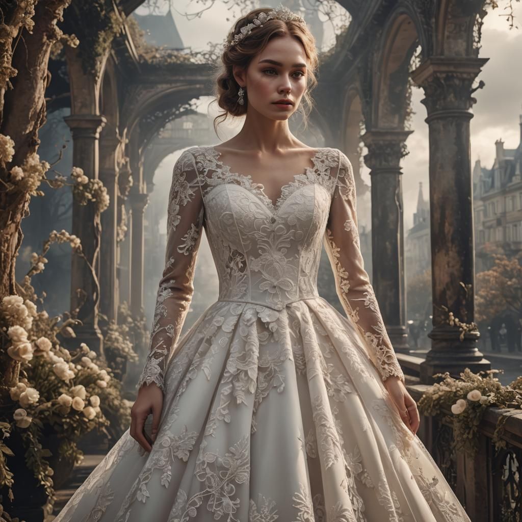 Elegant Tea-Length Wedding Dress with Lace Details