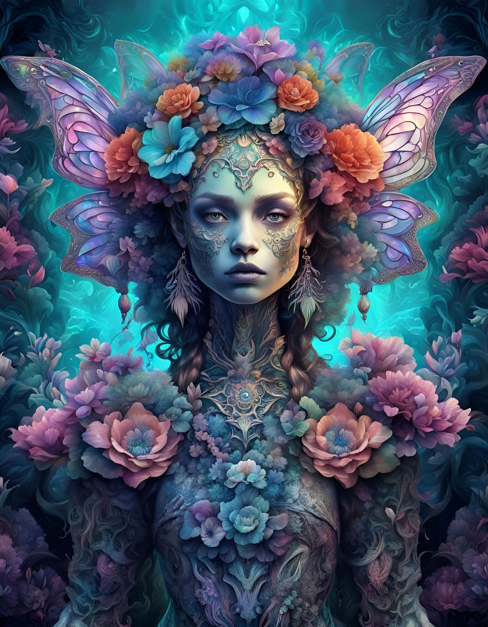 Undead Fairy with Floral Laces, Psychedelic Art
