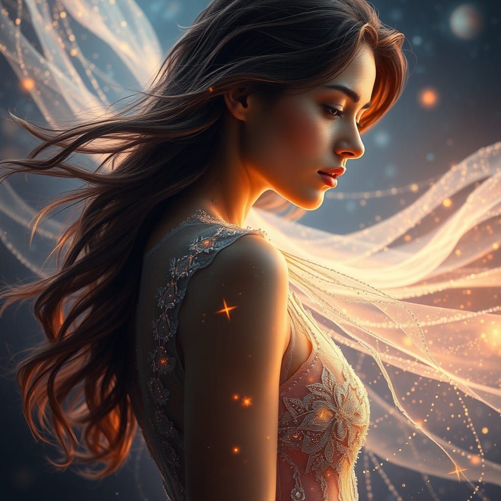 Ethereal Stardust Gown Shines Under Celestial Lighting