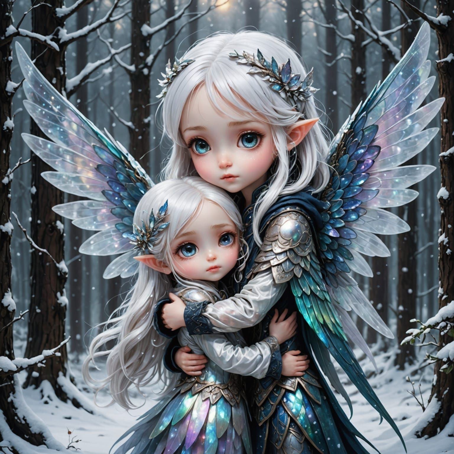 Chibi Fairy Protects Alien in Snowy Forest