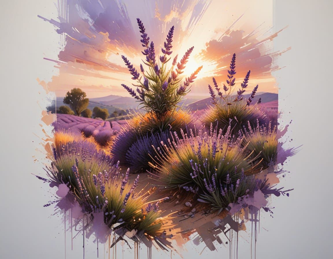 Sunset Lavender Field with Golden Hour Light