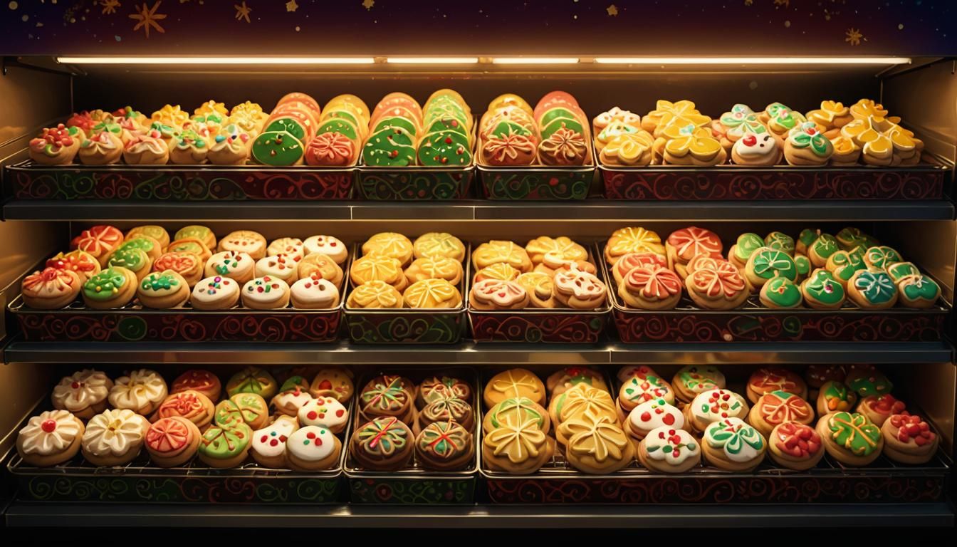Christmas Cookies on Shelf in Hyperrealistic Style