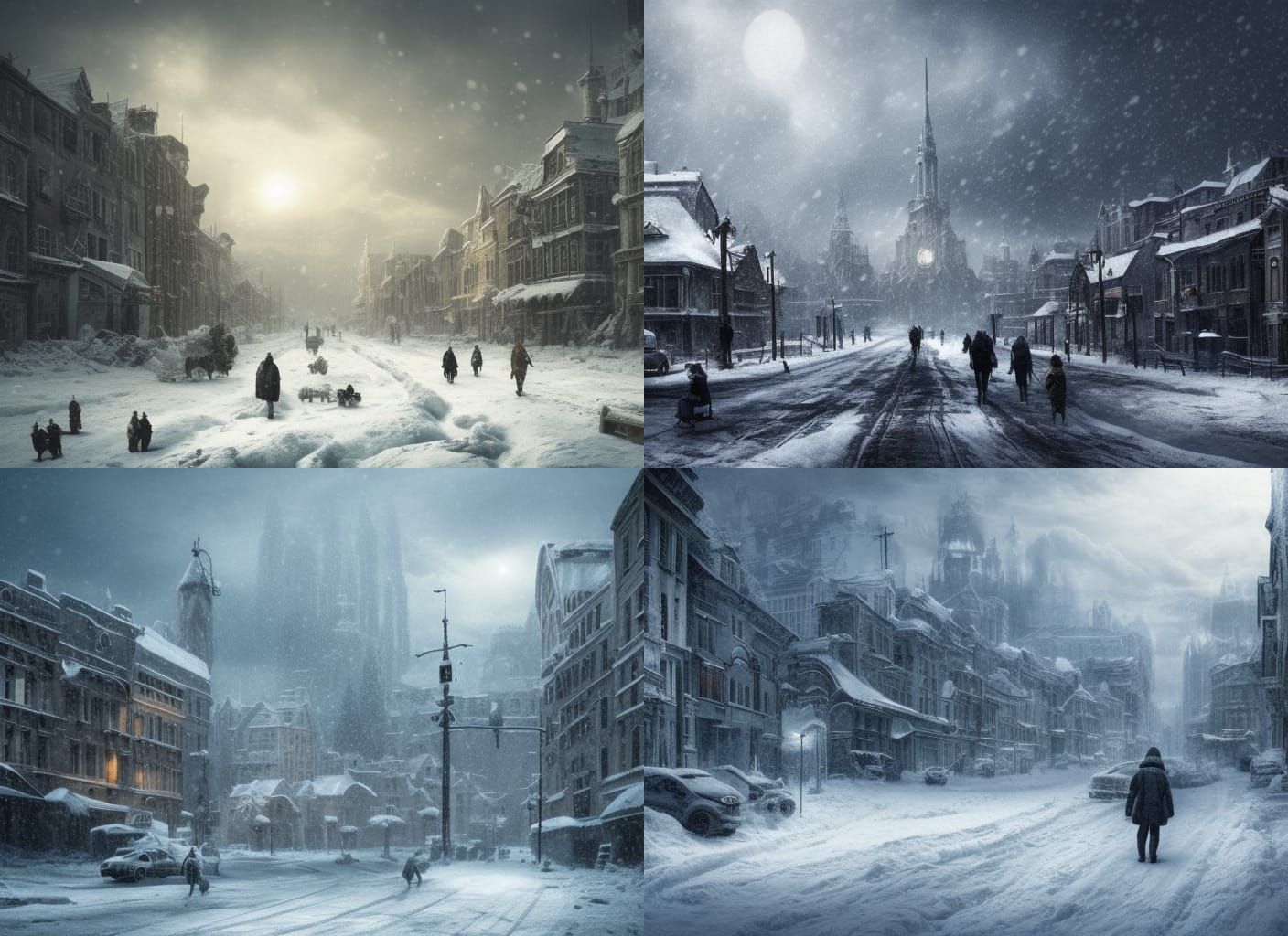 Apocalyptic Winter Scene: Ruined Town in Snow