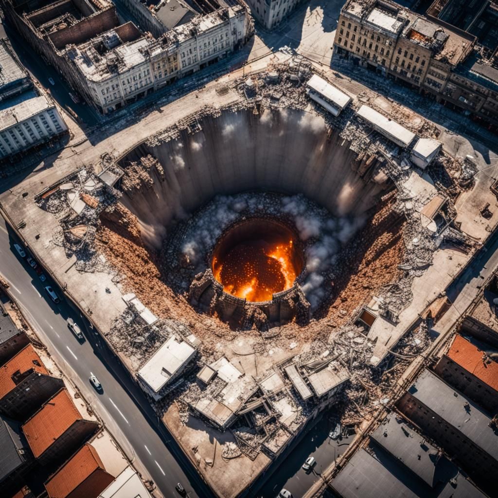 Aerial View of Explosion Devastation in City
