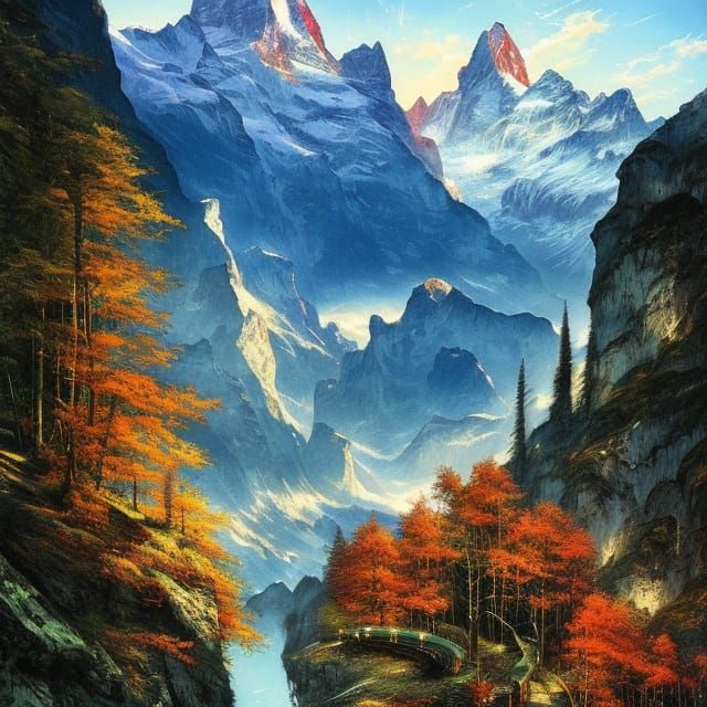 Lauterbrunnen Switzerland: Hyperdetailed Rosegold Landscape