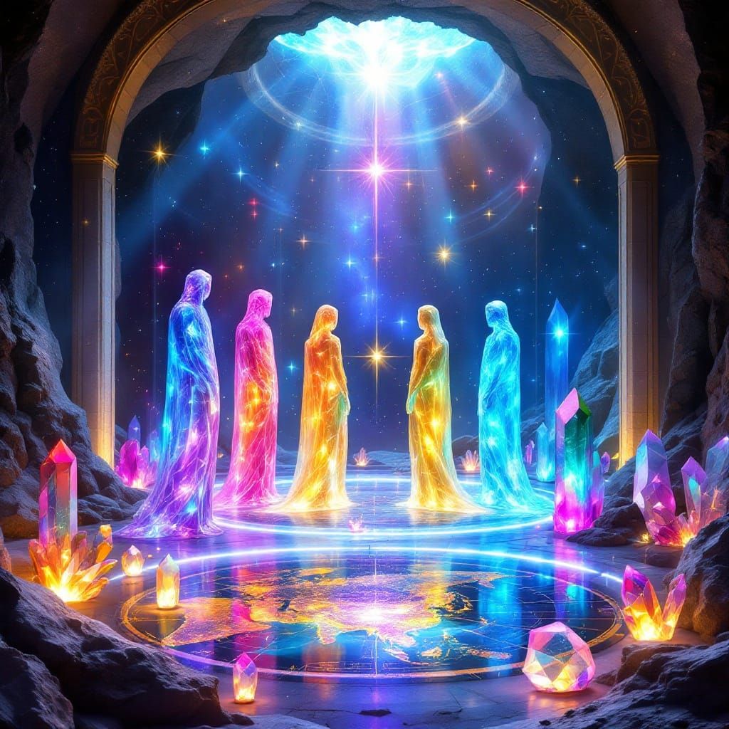 Cosmic Beings Plan Earth Journey: Astral Illustration
