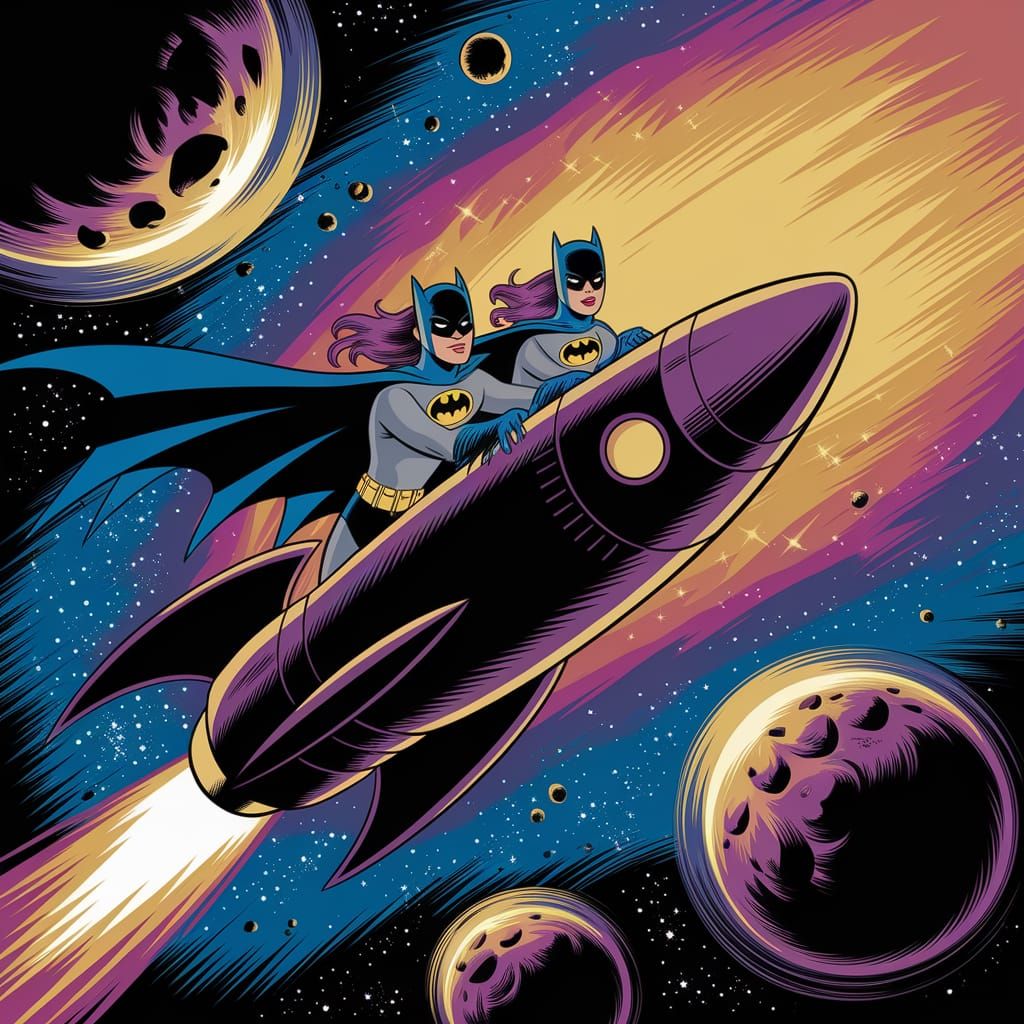 Batman and Batwoman in Retro Cosmic Adventure