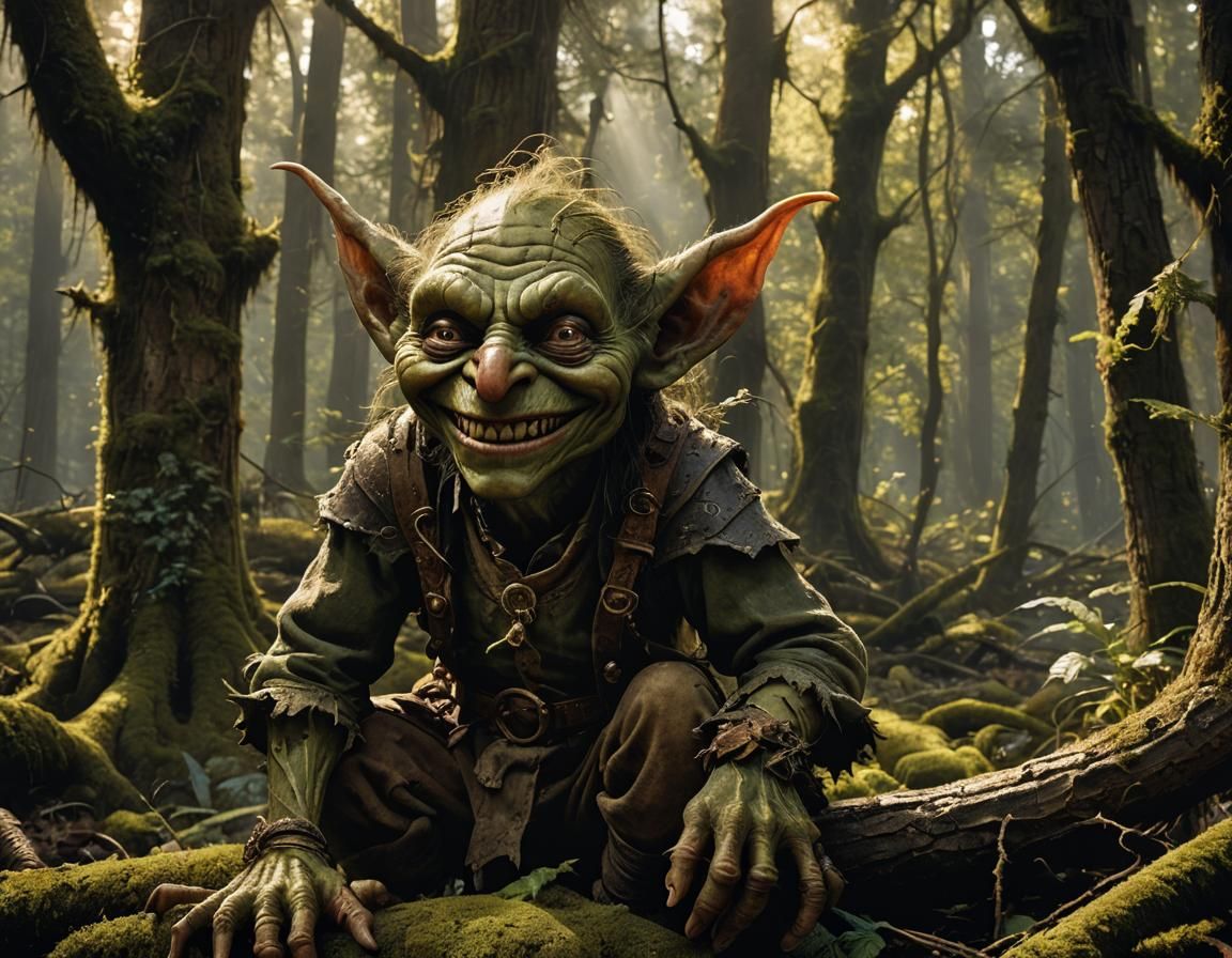 Grinning Goblin in Forest: Fantasy Concept Art