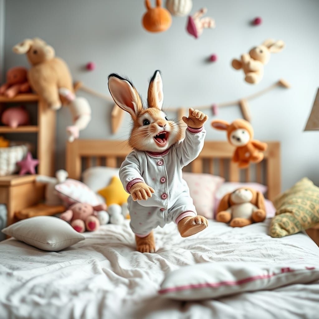 Playful Baby Bunny Bouncing in Burrow Bedroom