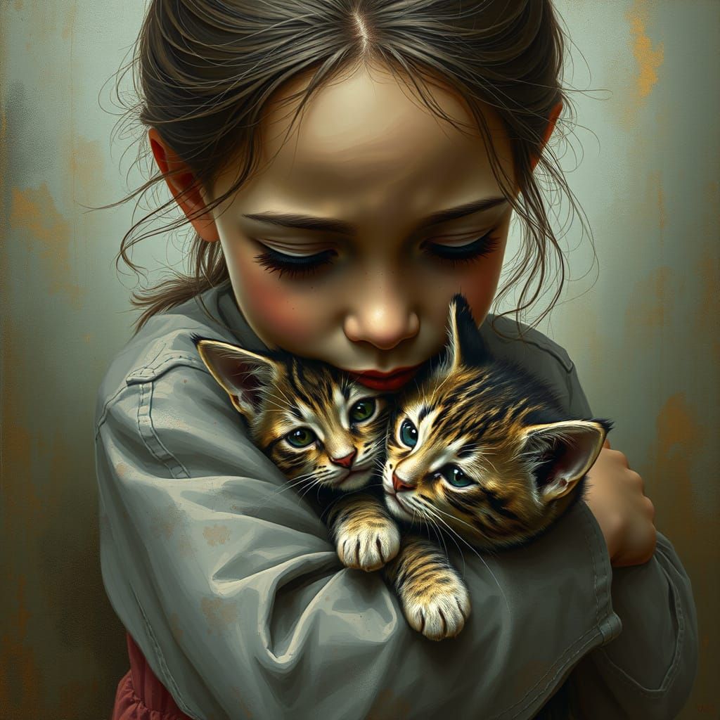 Girl Embraces Kitten: A Masterpiece of Empathy