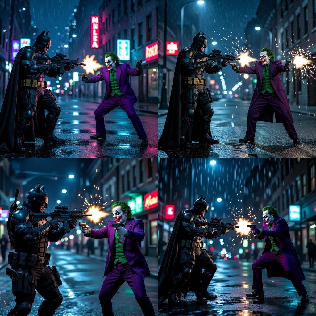 Punisher-Batman in Street Brawl with Joker