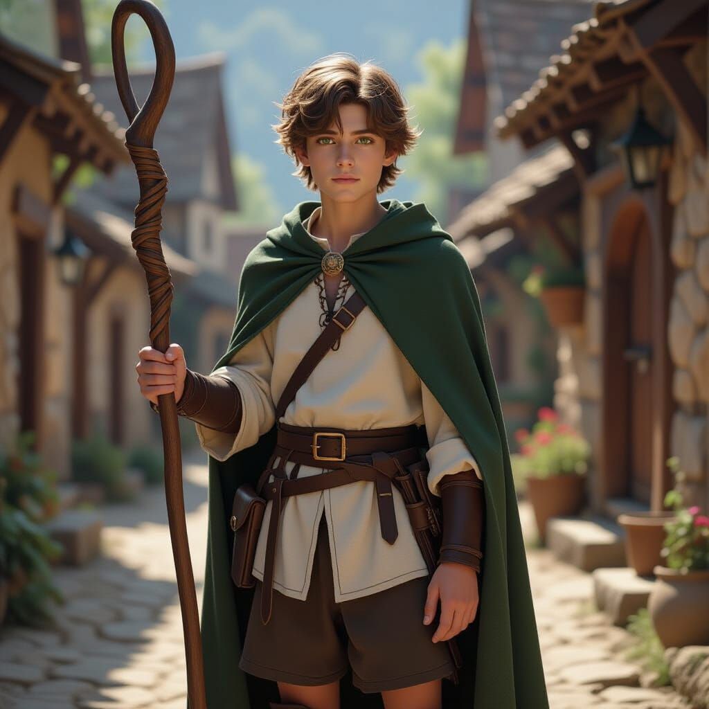 Realistic Portrait of Rudeus Greyrat in Medieval Village