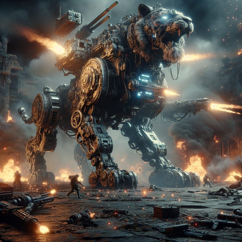 Tiger Mecha Engaged in Apocalyptic Battle