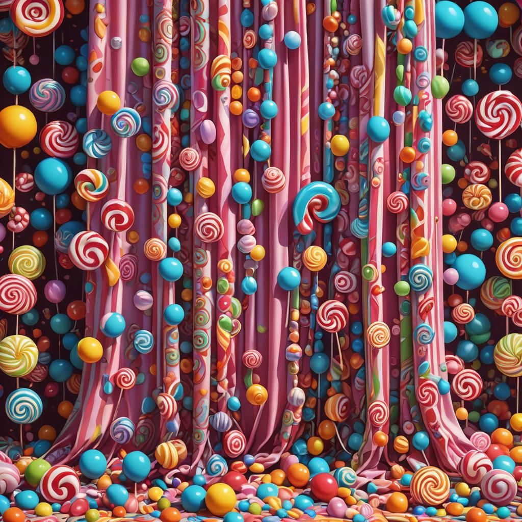 Candy Curtain: Whimsical Digital Illustration