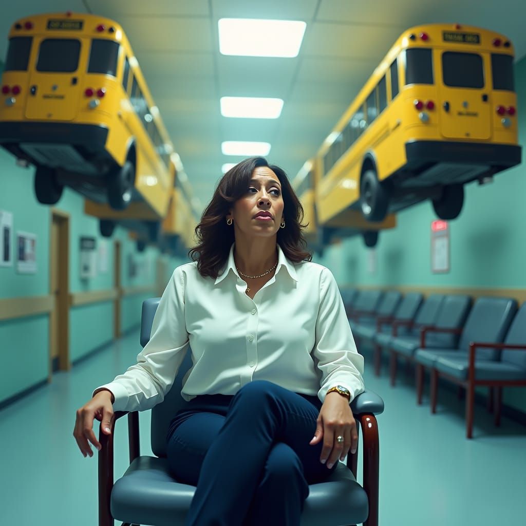 Surreal Kamala Harris in Psychiatric Hospital with Flying Bu...