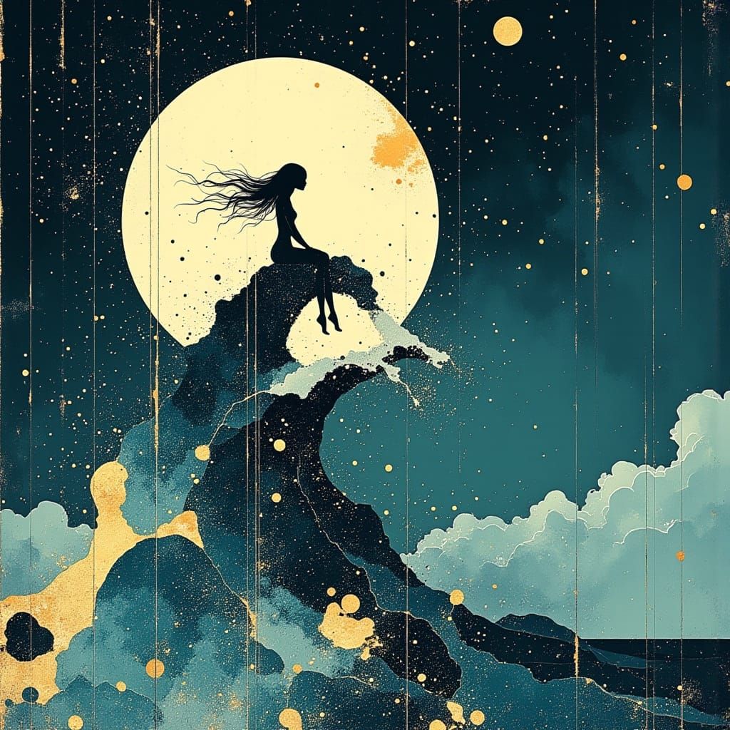 Ethereal Goddess Emerging from Ocean Waves in Modern Vector ...