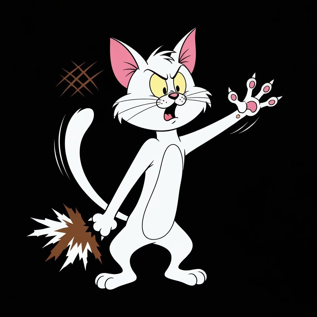 Cartoon Cat Aggressively Scratching in Vibrant Vector Style