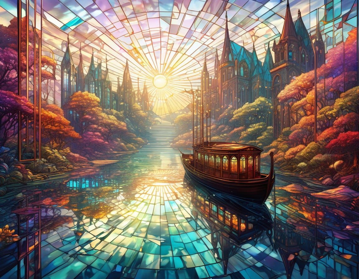 Vibrant Stained Glass Masterpiece in Hyper-Realistic Digital...