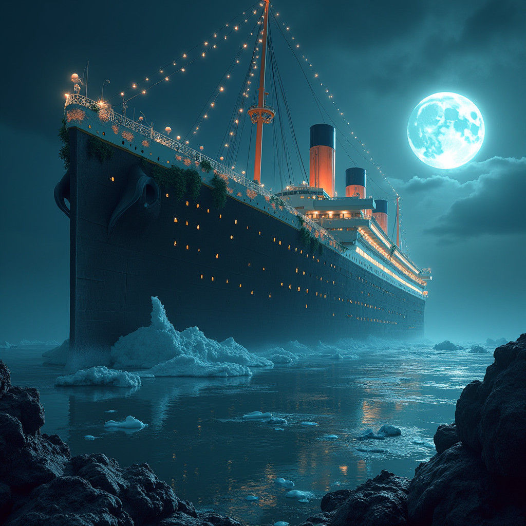 Surreal Titanic in Ethereal Moonlight: Fantasy Concept Art