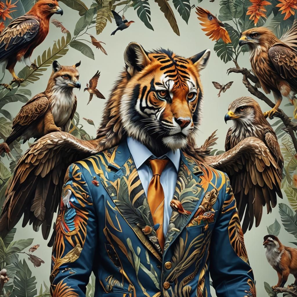 Animal Superhero: Monkeyman with Zebra, Fox, Eagle