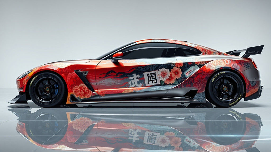 Futuristic Drift Car with Anime Graphics in Cyberpunk Style