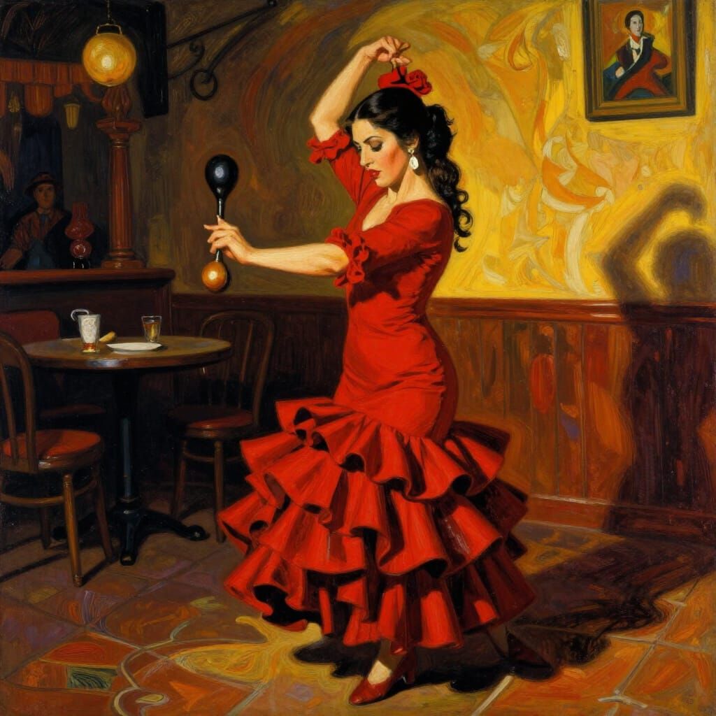 Flamenco Dancer in 1920s Spain, Art Deco Style
