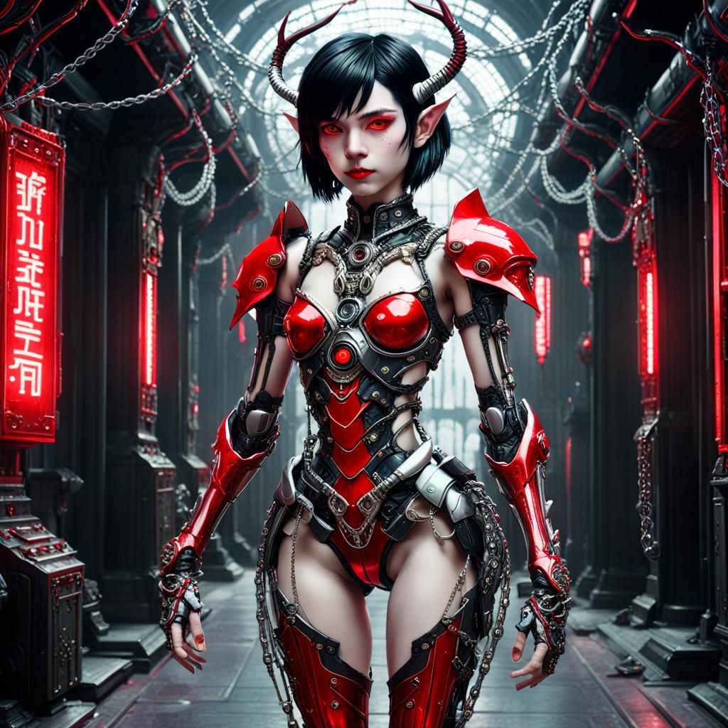 Cyberpunk Elf Cyborg in Rococo Armor