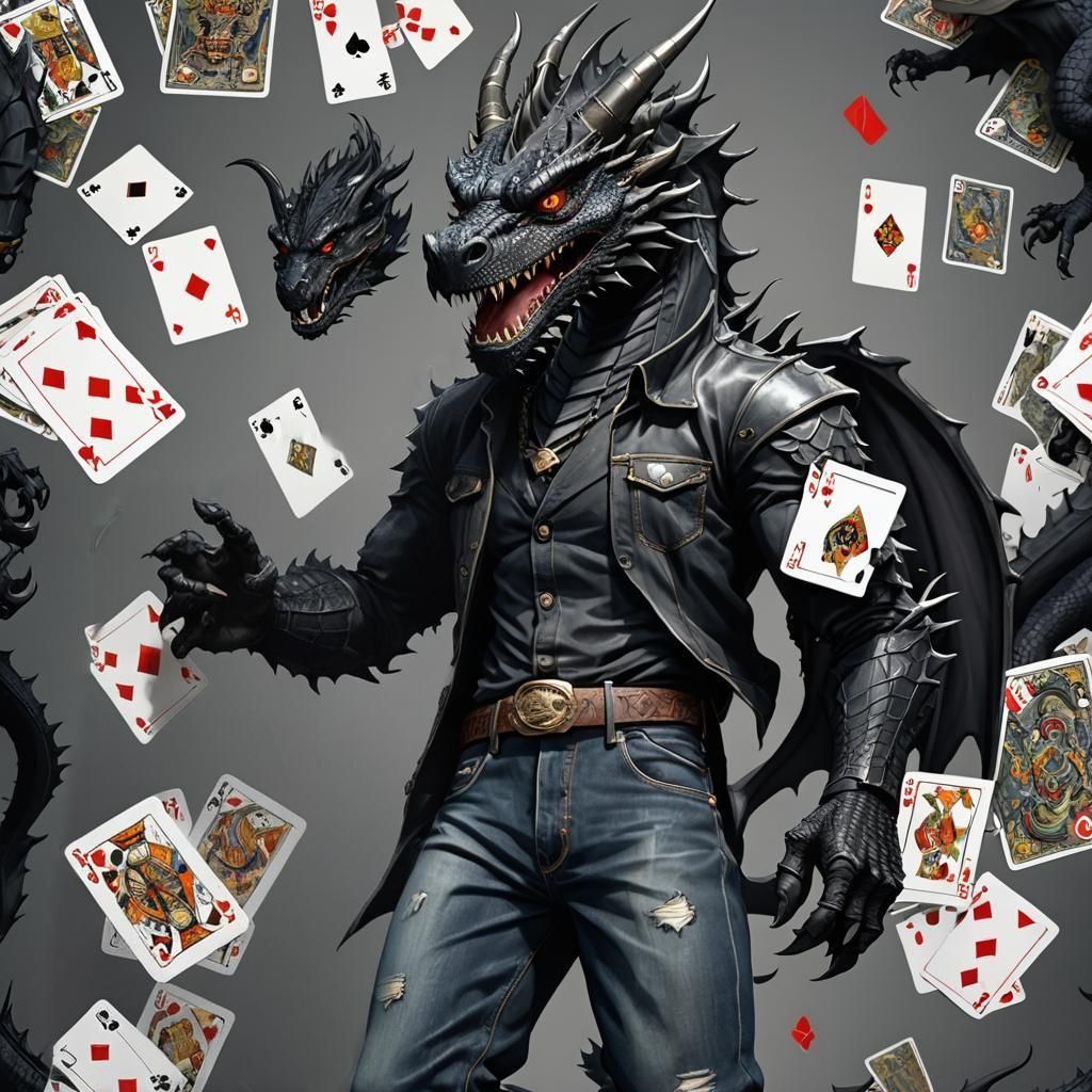 Hyperrealistic Dragon in Jeans Playing Cards