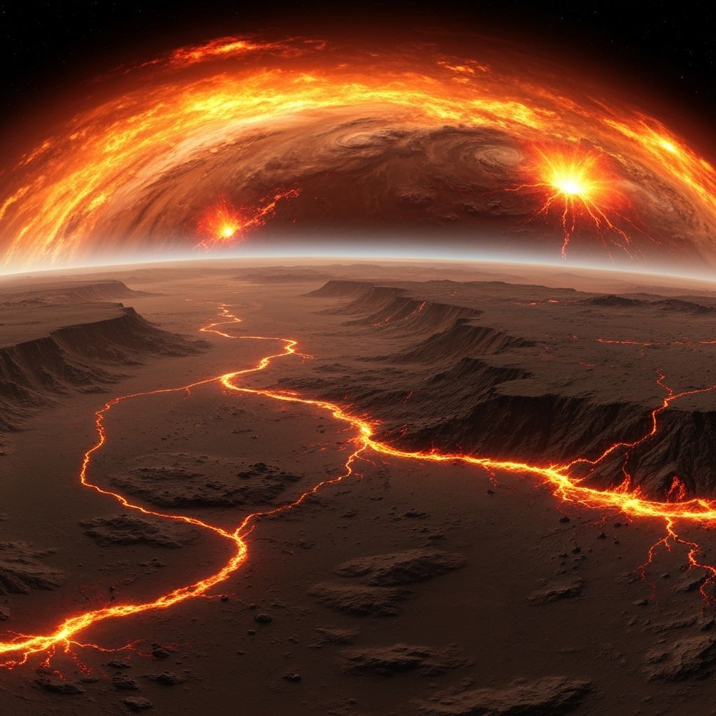 Fiery Mars: A Volcanic Landscape in Blazing Color