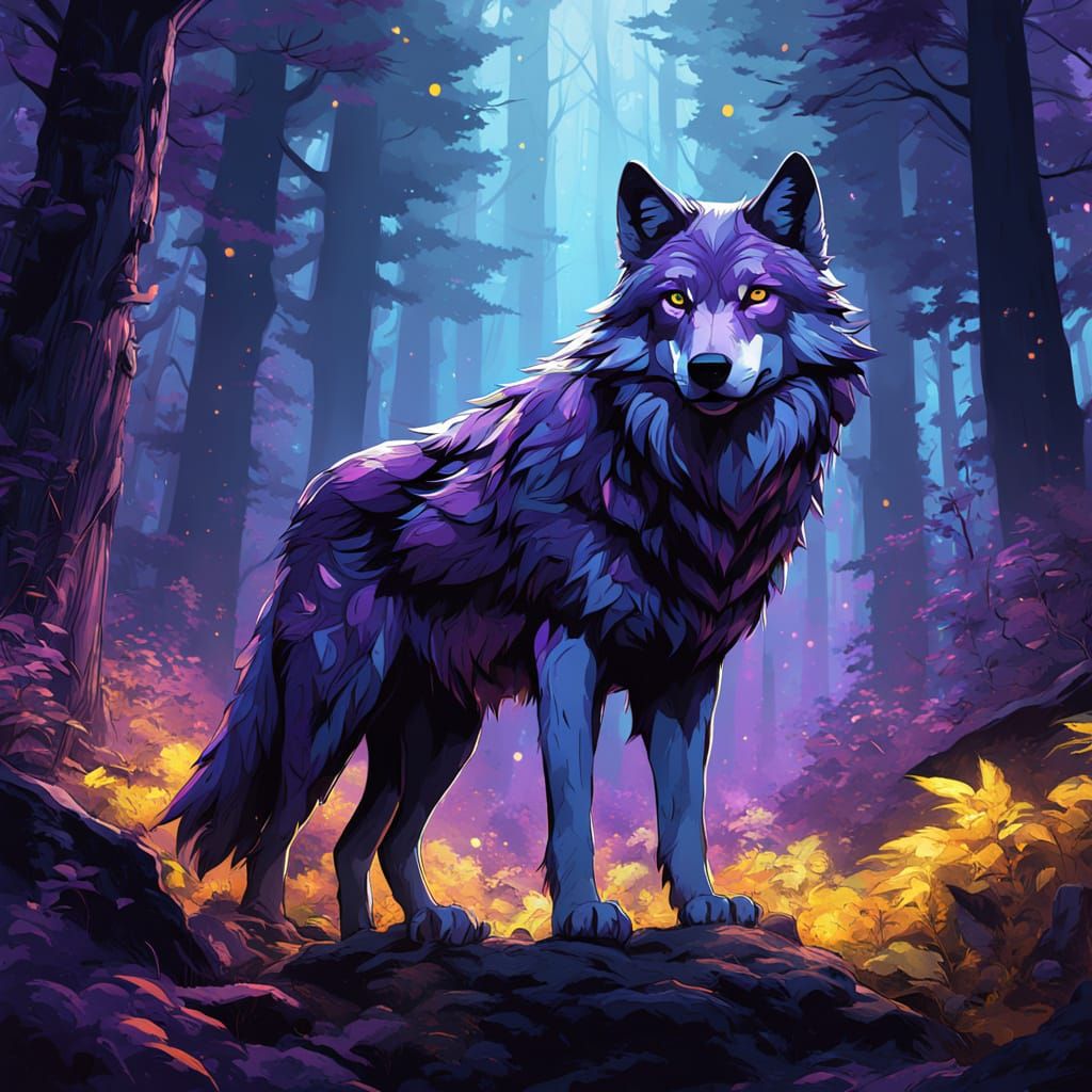 Mystical Light Wolf in Dark Fantasy Forest