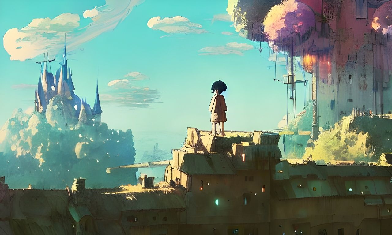 Castle in the Sky: Digital Cel-Shaded Illustration