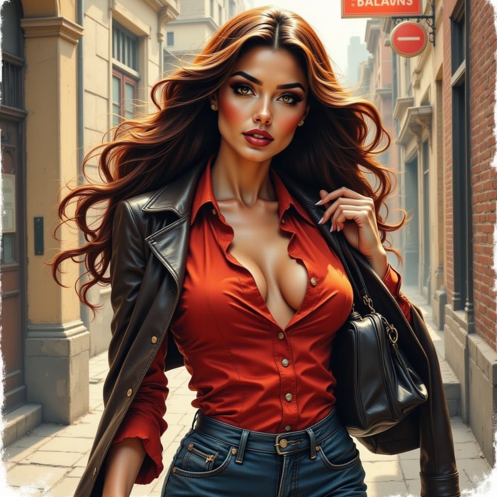 Heroic Woman Dominates Dynamic Background