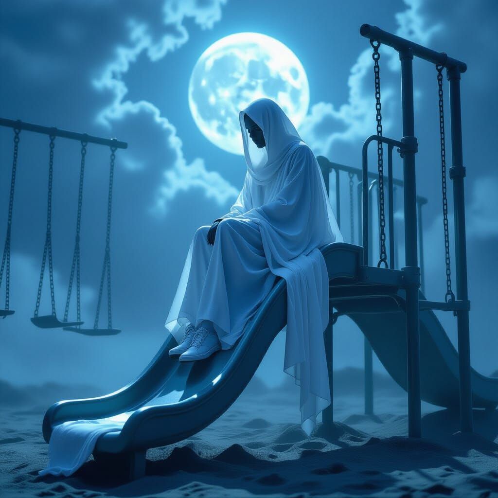 Spectral Figure on Slide in Ethereal Moonlight