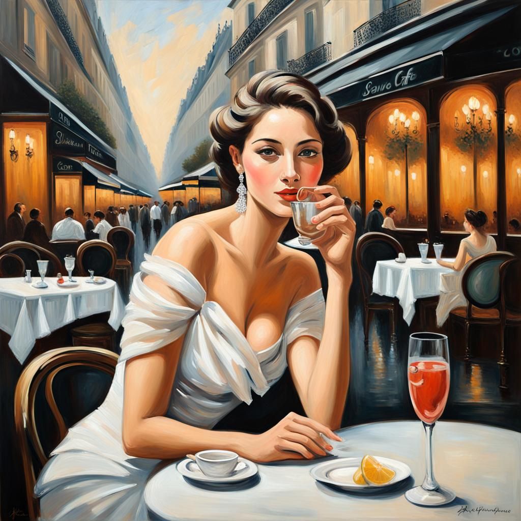 a beautiful woman in a Parisian street caffe