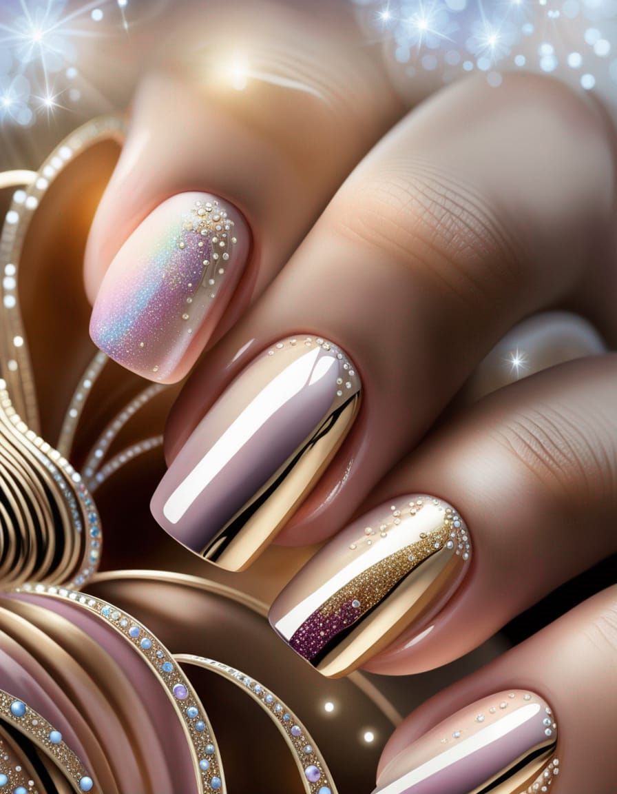 Glitter Gel Polish Manicure on Shiny Nails