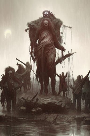 Post-Apocalyptic Horror Wonderland in Etching Style