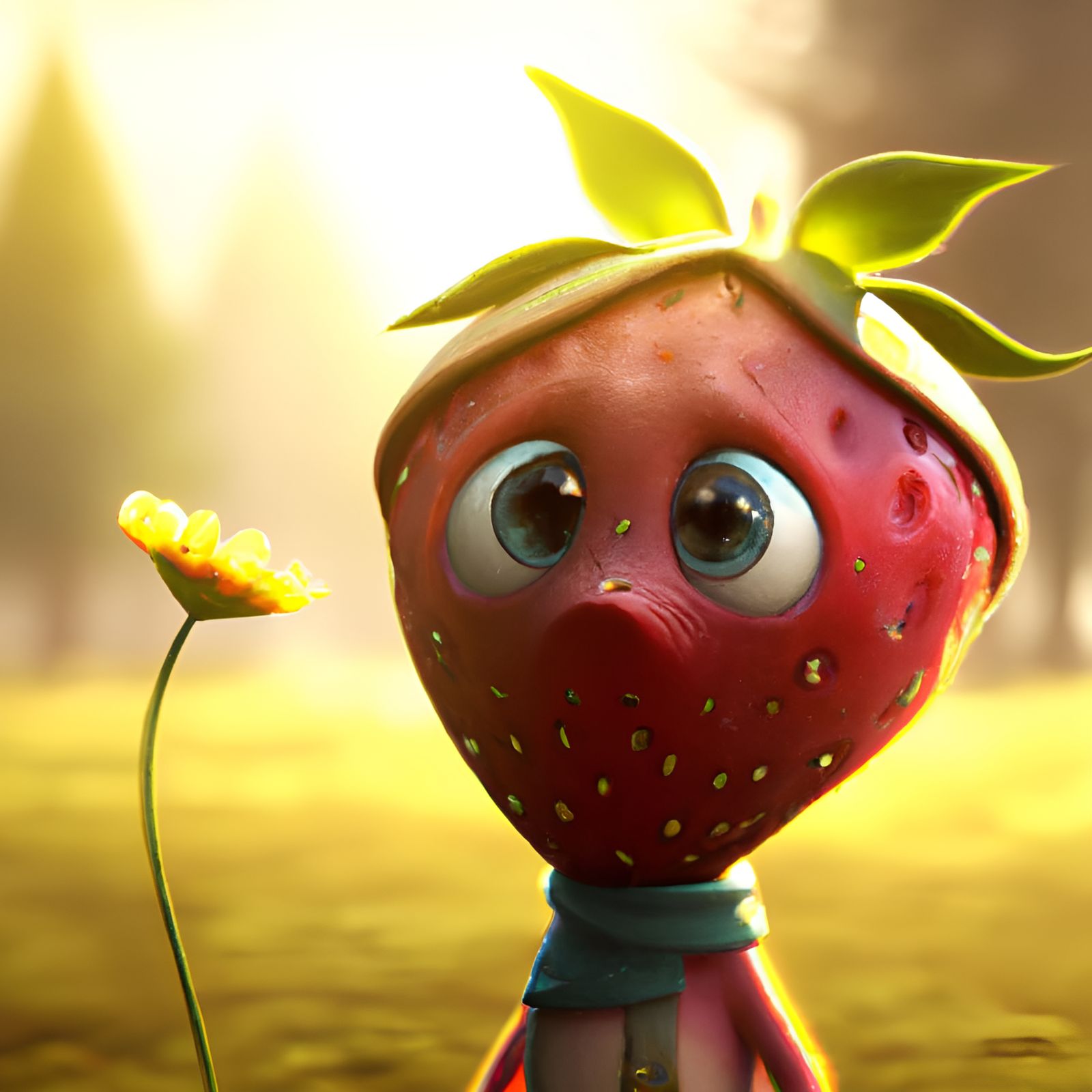 Adorable Strawberry Character in 3D Rendered Style