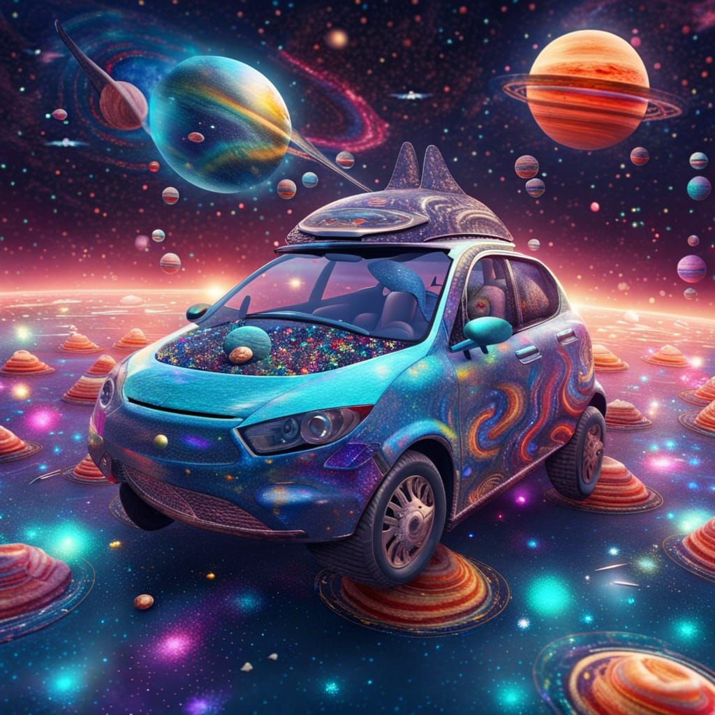 Shark Car Floating in Space, Astral Illustration