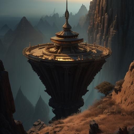 Buddha Overlooking Steampunk Necropolis: Epic Digital Painti...