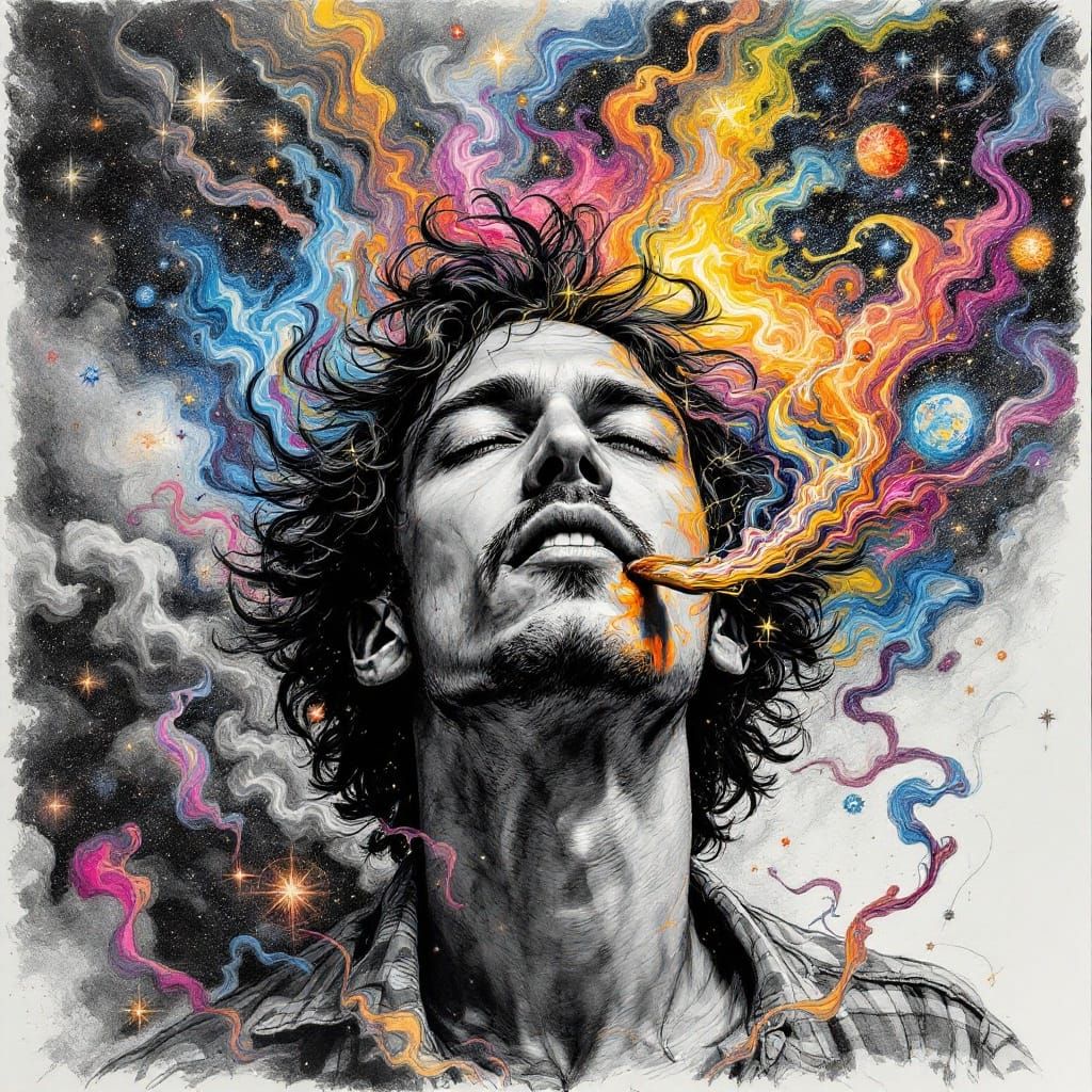 Euphoric Spiritual Journey in Vibrant Hyperdetailed Charcoal